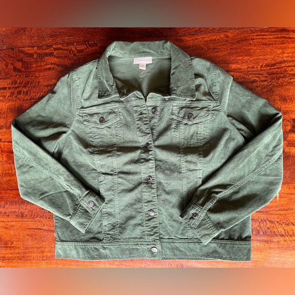 NWOT Women’s Medium Appleseed's Green Corduroy Button Down Jacket - Picture 1 of 11